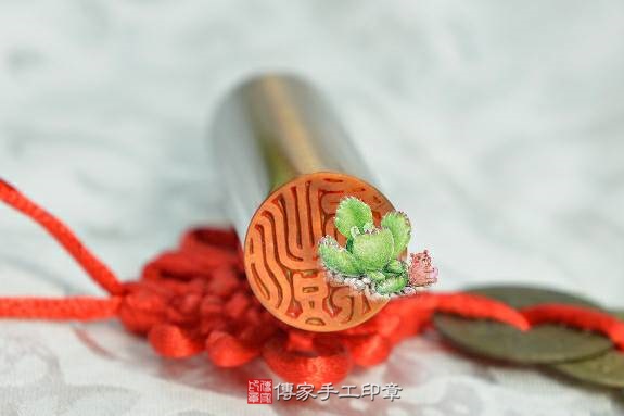 全手工噴砂印章：紅虎眼石臍帶章實際成品、印章作品分享、紅虎眼石印章材質介紹。（臍帶印章、肚臍章、肚臍印章，胎毛印章，一圓一方）傳家手工印章新竹店2020.06.11