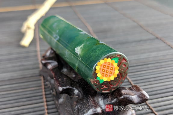 全手工噴砂印章：水草玉臍帶章實際成品、印章作品分享、水草玉印章材質介紹。（臍帶印章、肚臍章、肚臍印章，一圓一方）傳家手工印章高雄店。2020.08.10，照片6