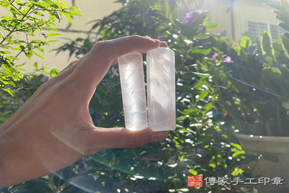 冰種粉晶色澤自然晶瑩-漂亮的雲霧 自然六角星芒效應★ 傳家手工印章台南店2022.7.26