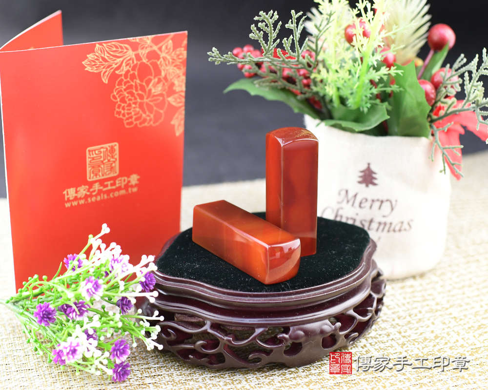 喜氣洋洋正紅色～紅瑪瑙 結婚對章 傳家手工印章-台南店113.6.30