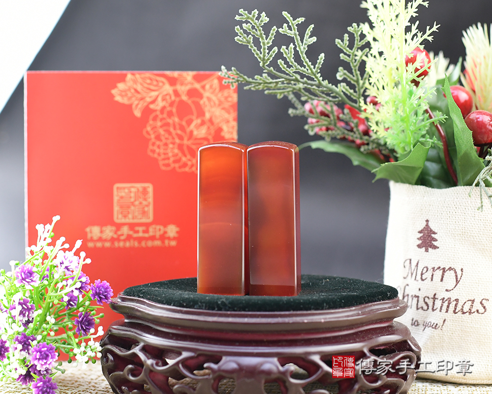 喜氣洋洋正紅色～紅瑪瑙 結婚對章 傳家手工印章-台南店113.6.30