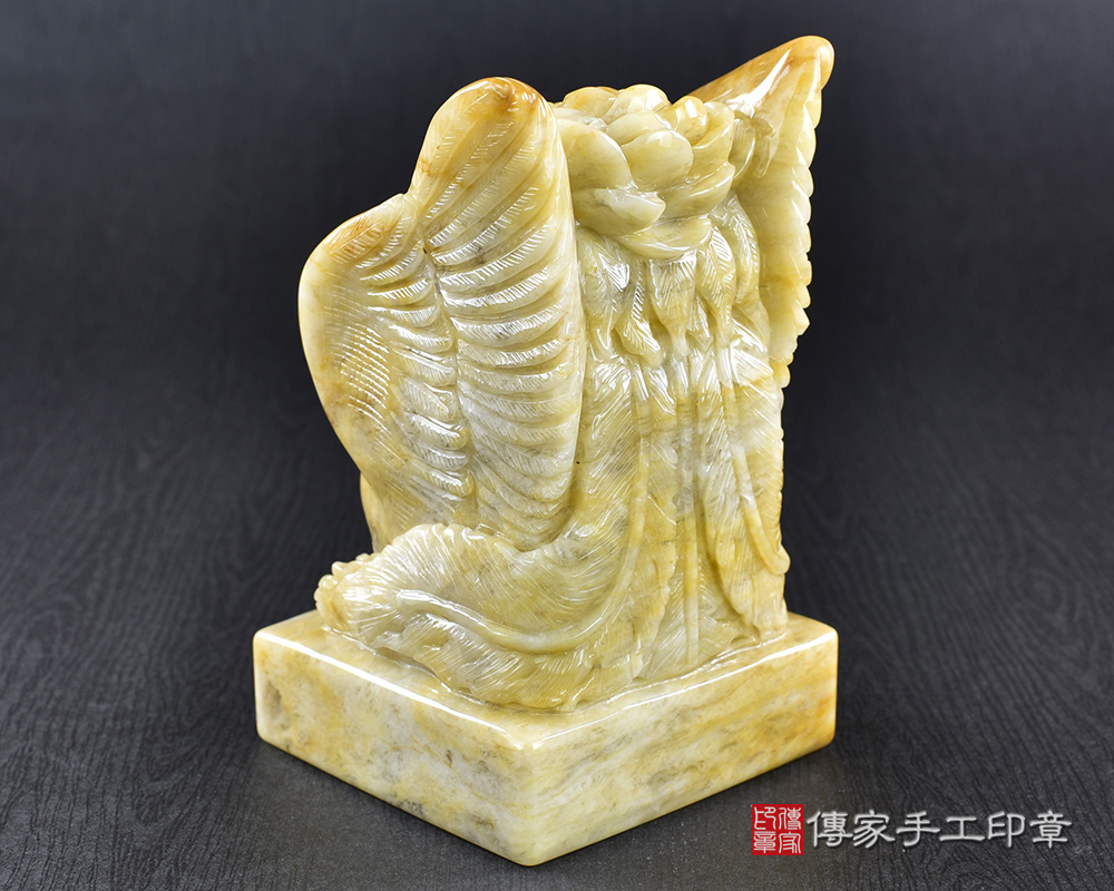 傳家手工印章實際成品：頂級新疆黃玉精雕鳳凰廟章：廟章、神明印章、大印章