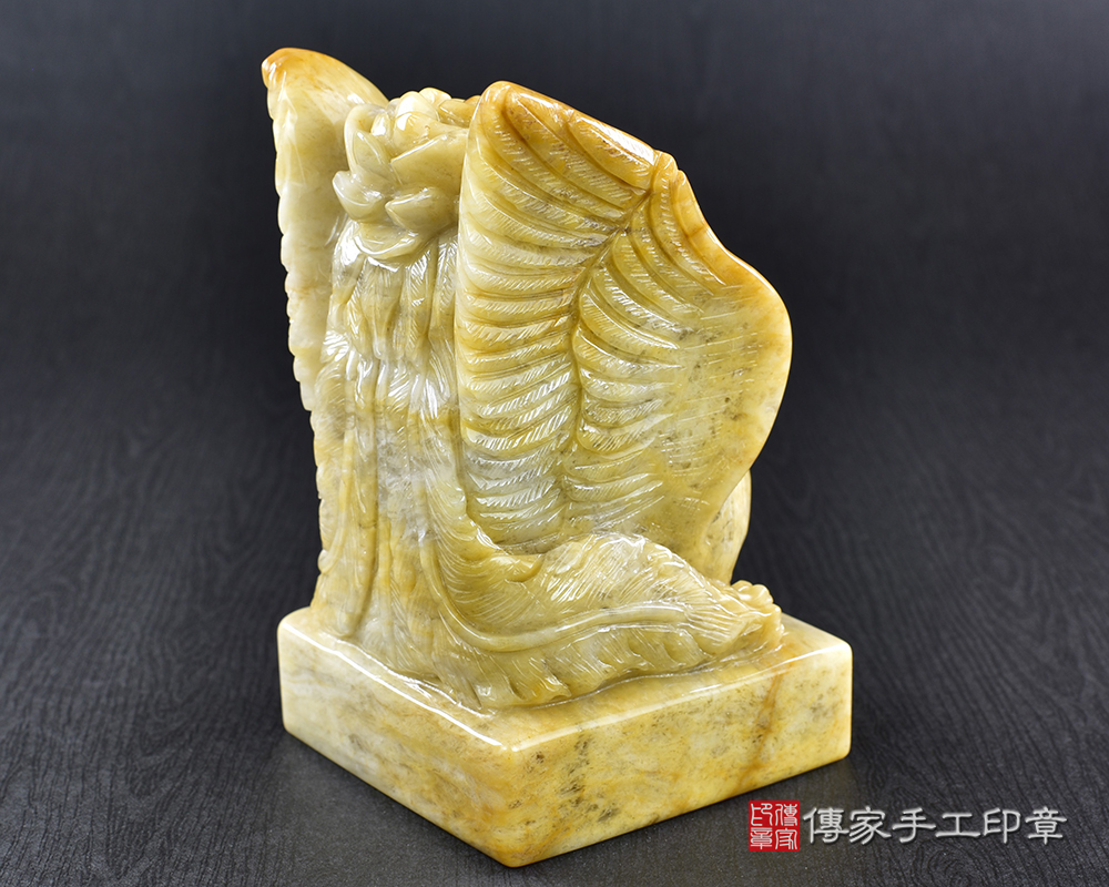 傳家手工印章實際成品：頂級新疆黃玉精雕鳳凰廟章：廟章、神明印章、大印章