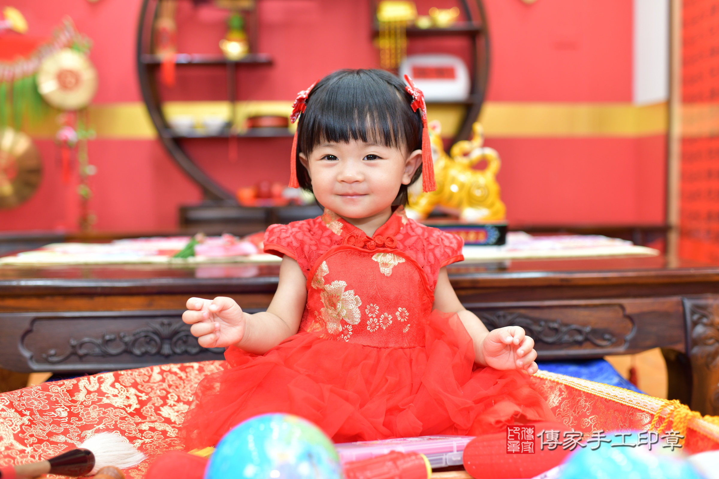 桃園市八德區喬喬寶寶抓周推薦：傳家桃園店抓周度脺中國風會場，嬰兒古禮抓周流程儀式吉祥話、抓周道具物品24種、拍照。抓周證書。2025.7.15，照片1
