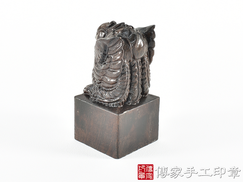 頂級黑檀木精雕鳳凰廟章:廟章、神明印章、大印章 (尺寸3.6X3.6X7.5公分)