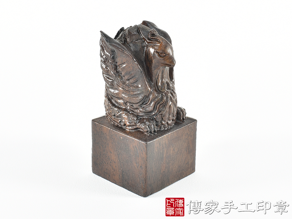 頂級黑檀木精雕鳳凰廟章:廟章、神明印章、大印章 (尺寸3.6X3.6X7.5公分)