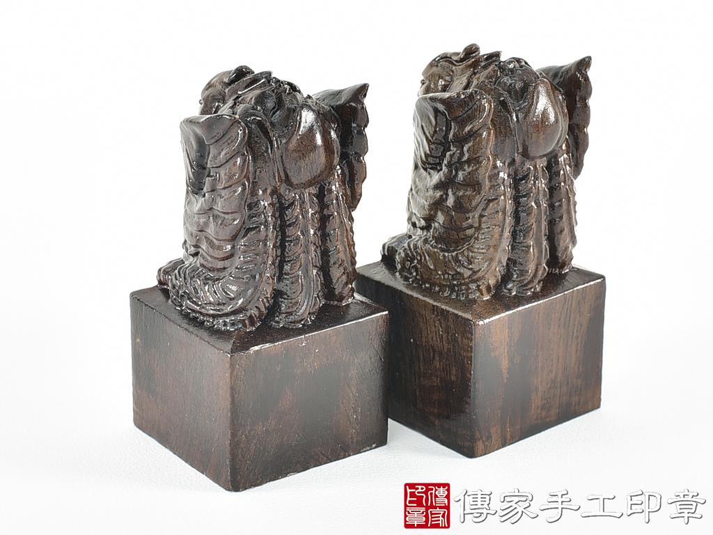 頂級黑檀木精雕鳳凰廟章:廟章、神明印章、大印章 (尺寸3.6X3.6X7.5公分)