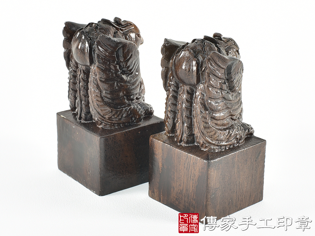 頂級黑檀木精雕鳳凰廟章:廟章、神明印章、大印章 (尺寸3.6X3.6X7.5公分)