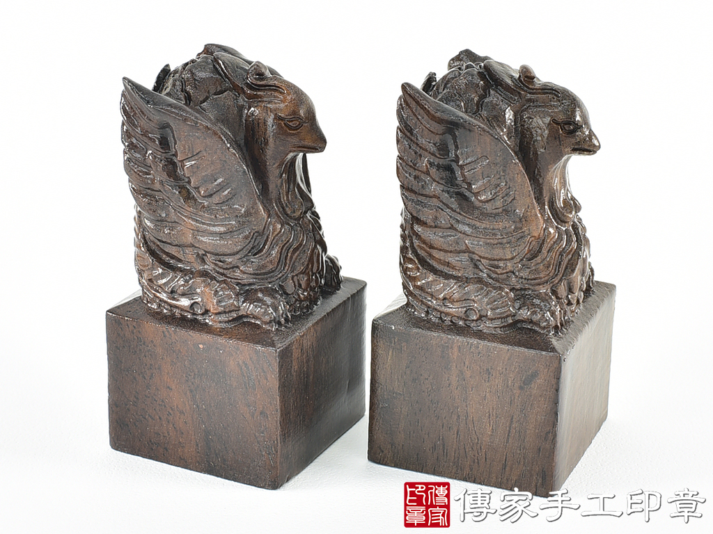 頂級黑檀木精雕鳳凰廟章:廟章、神明印章、大印章 (尺寸3.6X3.6X7.5公分)