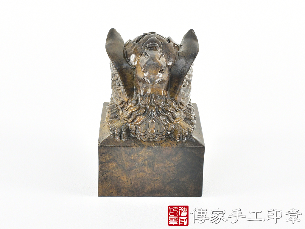 頂級黑檀木精雕鳳凰廟章:廟章、神明印章、大印章 (尺寸5.3x5.3x7.4公分)