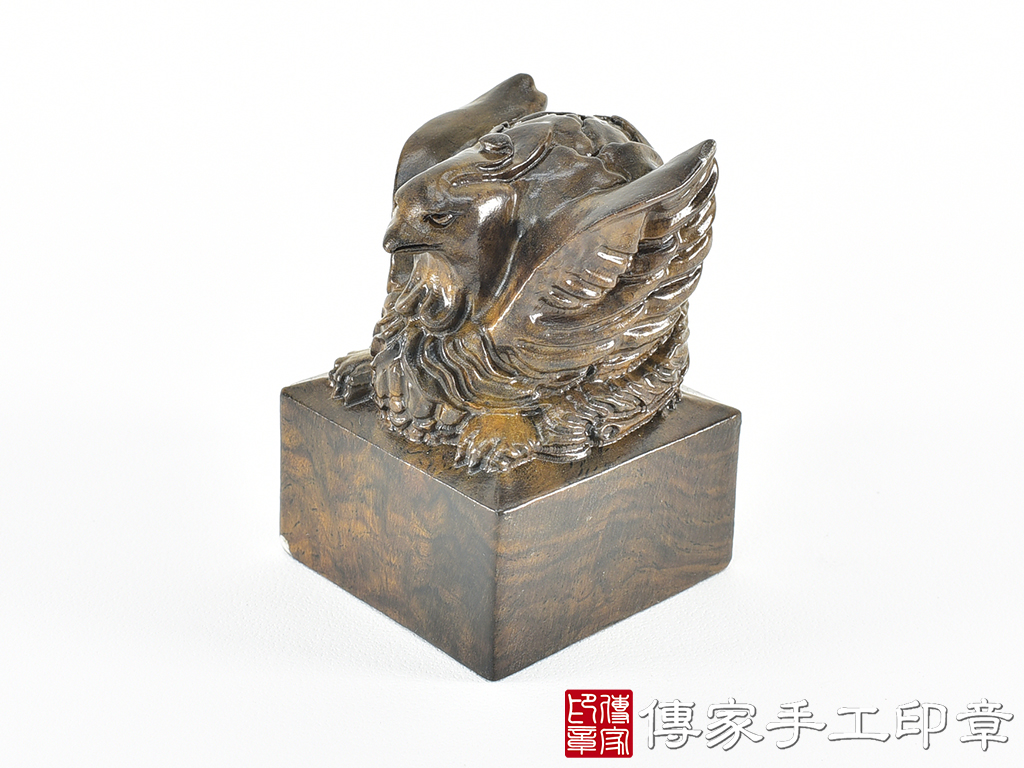 頂級黑檀木精雕鳳凰廟章:廟章、神明印章、大印章 (尺寸5.3x5.3x7.4公分)