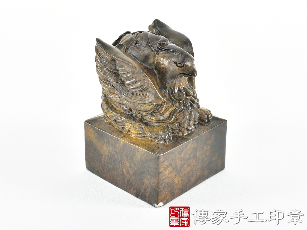 頂級黑檀木精雕鳳凰廟章:廟章、神明印章、大印章 (尺寸5.3x5.3x7.4公分)