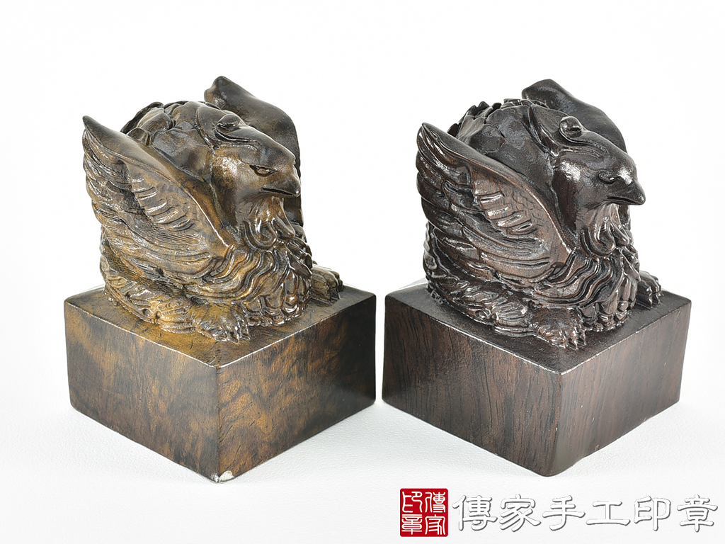 頂級黑檀木精雕鳳凰廟章:廟章、神明印章、大印章 (尺寸5.3x5.3x7.4公分)